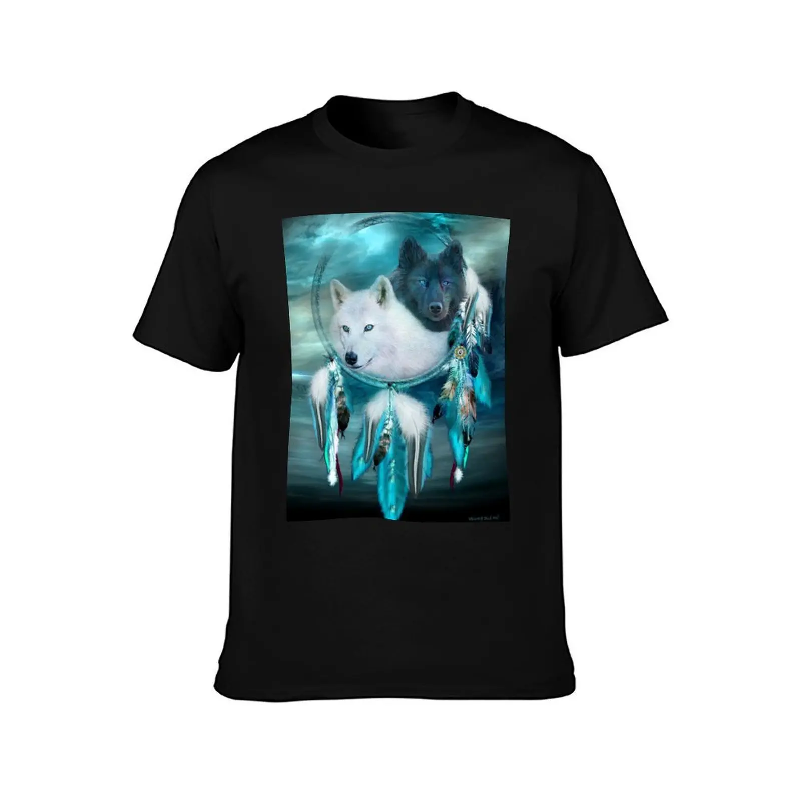 Dream Catcher White Wolf Black Wolf T-Shirt, Summer Casual Cotton Tee, Oversized Streetwear Tops, Vintage Graphic Print