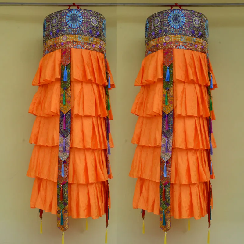 Yellow Five Color Skirted Buddhist Victory 150 cm Tall Decorative Hanging for Temple Prayer Rooms, Religious Decor