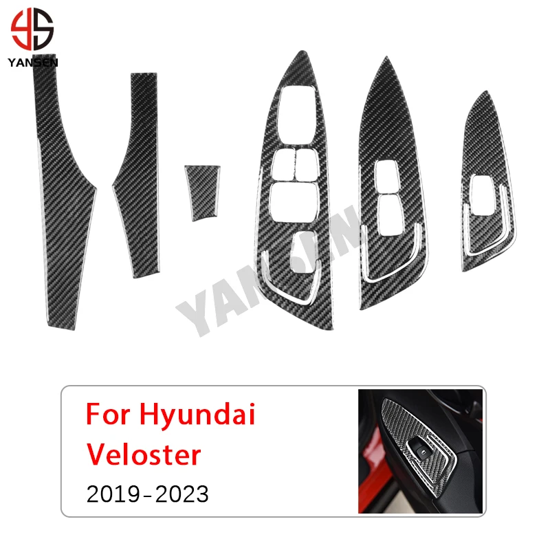 

Кнопка переключателя подъема окна, внутренняя дверная панель, наклейка из углеродного волокна для Hyundai Veloster 2019-2023, автомобильные аксессуары