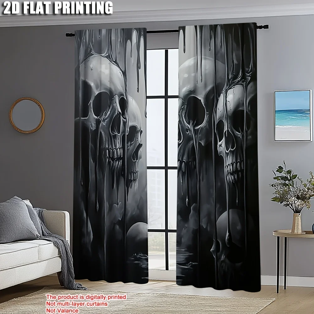 Human Skeleton Artwork Rod Pocket Window Curtains - Modern Contemporary Room Decor for Bedroom Living Room Set of 2 Panels