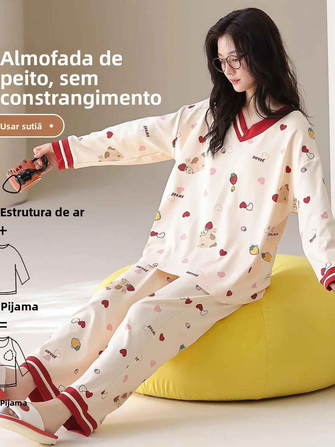 純綿長袖パジャマセット女性用秋シーズン漫画ガールホーム服屋外着用可能ロングパンツ