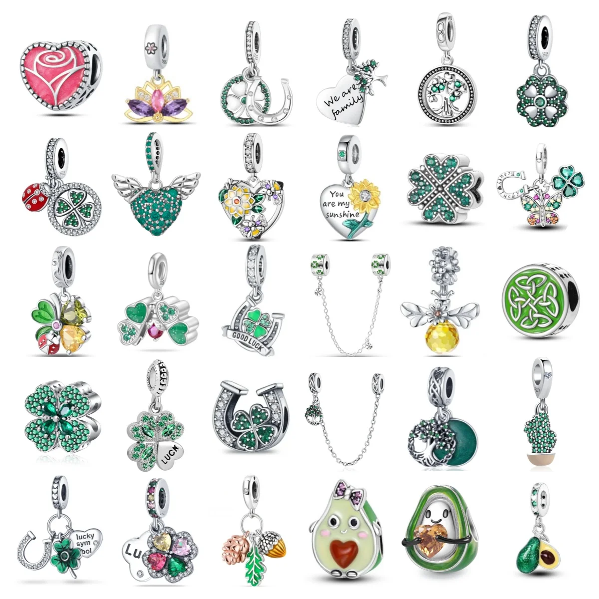 

European 925 Silver Clover Avocado Cactus Green Series Charm Beads Fit Original Bracelets Exquisite DIY Jewelry Accessories