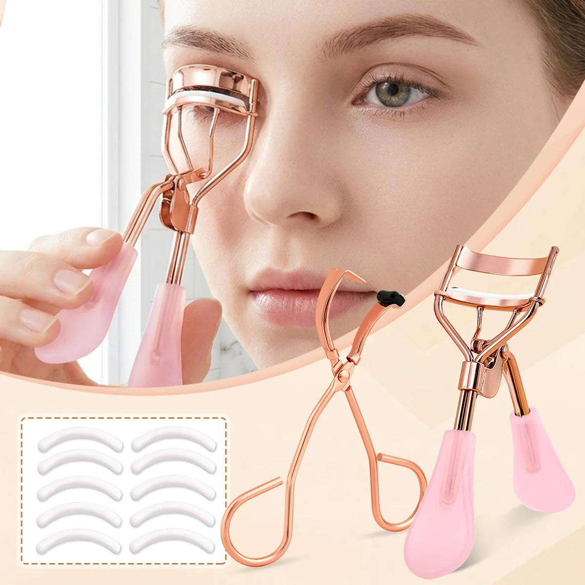 12pcs Portable Eyelash Curler Set and Stainless Steel Curved Handle Eyelash Curler Create Perfect Curling Eyelashes.