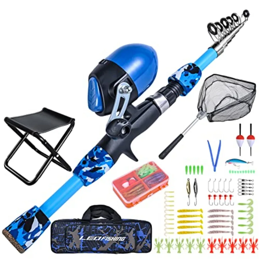

170cm/5.6ft Fishing Rod Set Portable Telescopic Fishing Poles with Collasible Chair Fishing Net Carrier Bag and Full Kits for B
