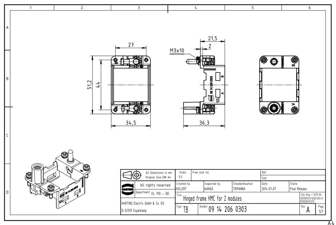 09142060303 HARTING 6B HMC Han MODULAR FRAME 6 H OUSING 2