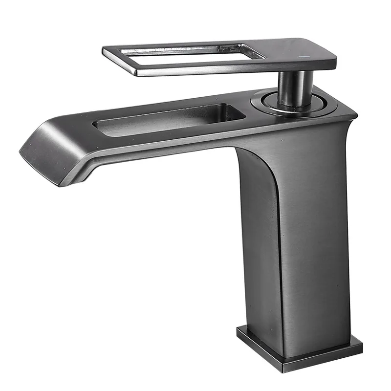 

Light luxury gun gray washbasin faucet, bathroom full copper hot and cold water washbasin
