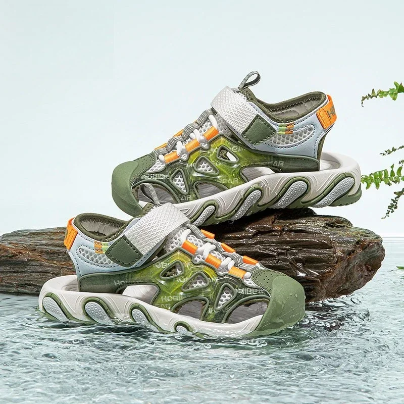 Children Sandals Boys Fashion Hook&loop Sandals Breathable Beach Shoes for Kids Thick Bottom Comfort Walking Shoes