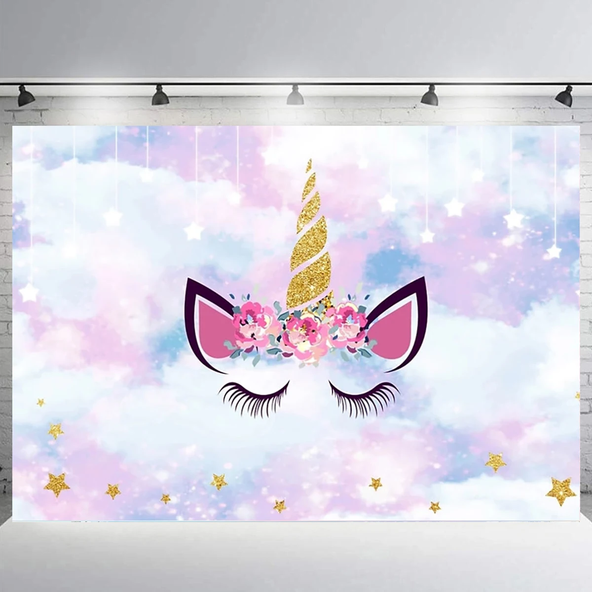 

Gold Unicorn Birthday for Newborn Kids Portrait Photography Backdrop Colorful Balloons Photocall clouds Photo Background