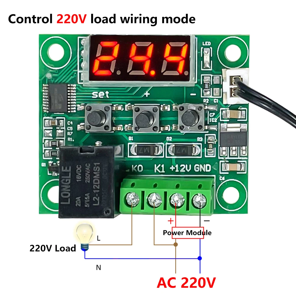 W1209 DC 12V Digital Temperature Controllear Thermostat Heat Cool Temp Thermometer Thermostat Switch Plate + W1209 Case