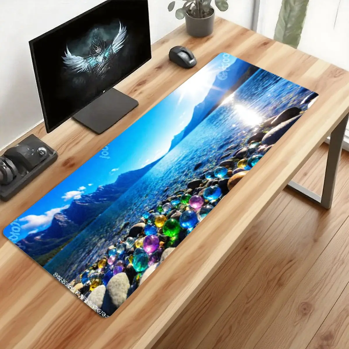 قطعة واحدة من الأحجار الكريمة الملونة ولوحة ماوس البحيرة الخلابة، قاعدة مضادة للانزلاق، طباعة عالية الدقة مثالية للاستخدام المكتبي للألعاب #4