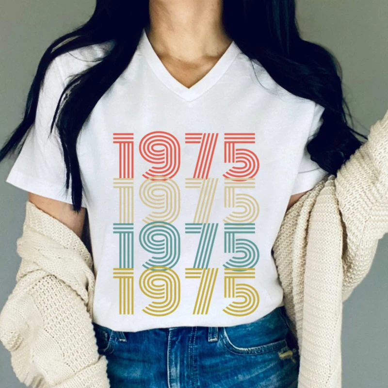 Woman T-shirts Born 1975 Birthday Gift Summer Womens Tops Tees Vintage 1975 Classic Graphic Retro T-shirt Women\'s Clothing Sales