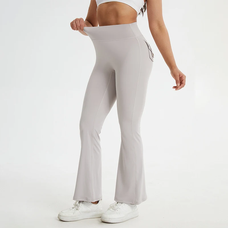 

Women's Flared Yoga Trousers Women 2026 Spring New Pocket Cargo Impact Leggings Woman Gym Butt Lifting Wide Leg Sports Leggigns