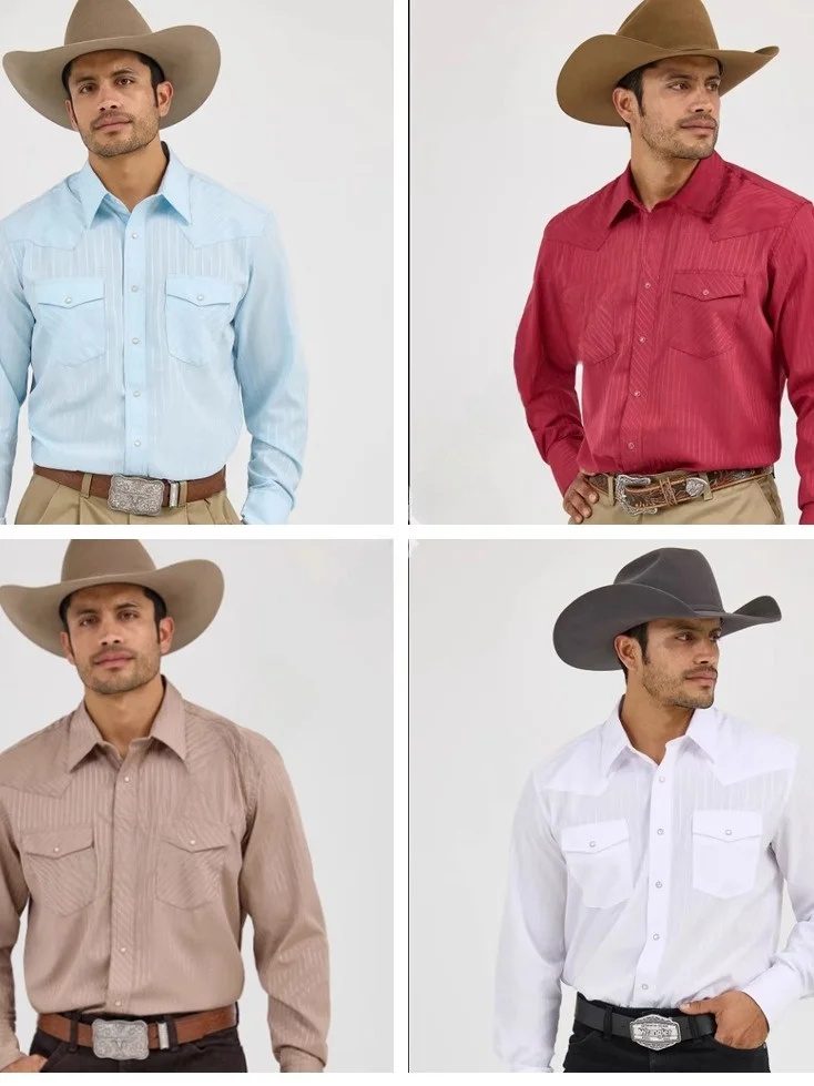 

Wrangler Western Ranch Cowboy irt Summer Thin k с рисунком, американская версия, Long Sve, полиэстер, смесь хлопка, мужские irt