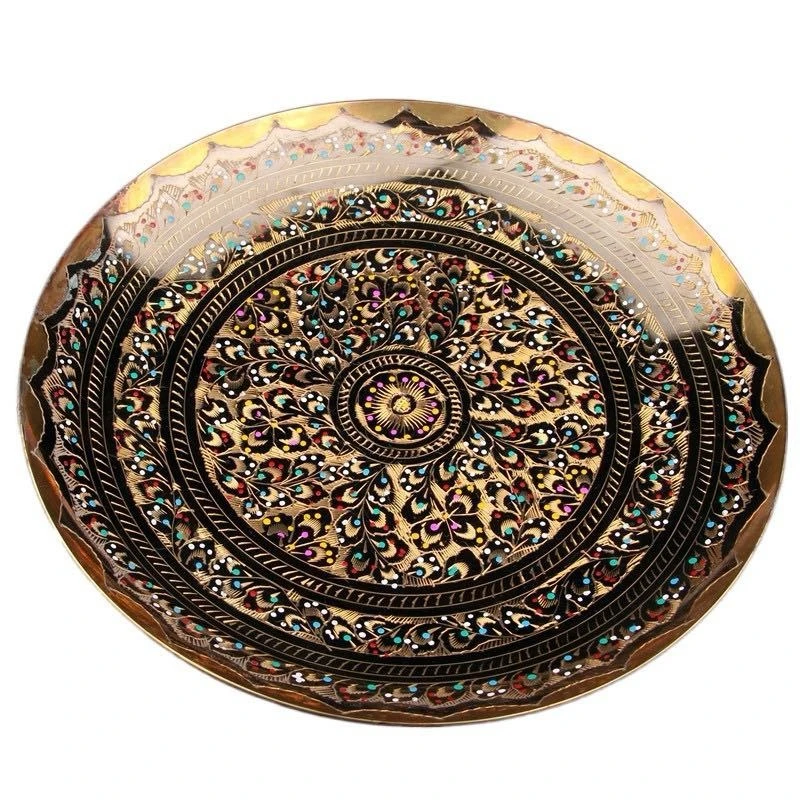 Bronze handmade color dots wall hanging plate home furnishing hotel restaurant entrance antique copper plate ornament