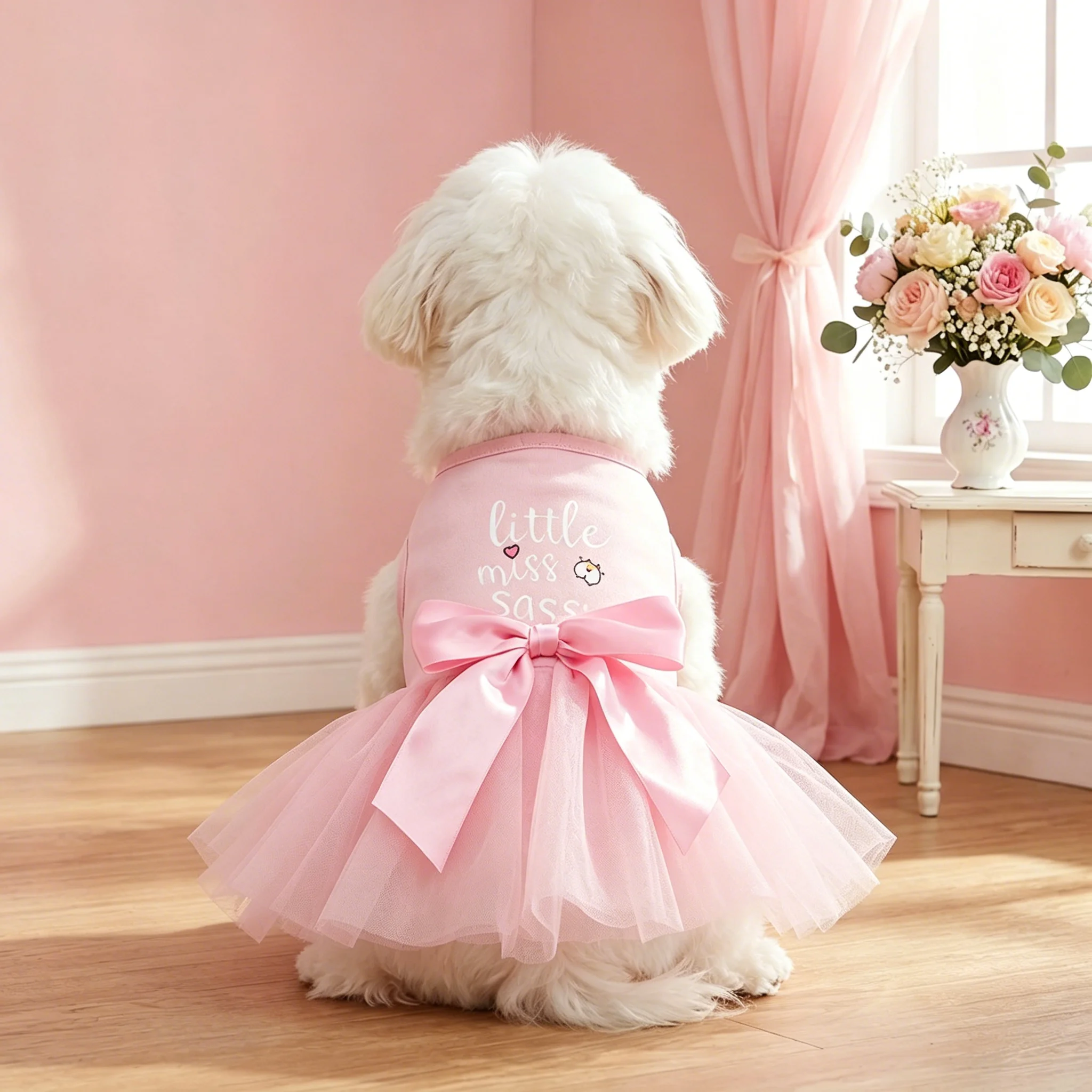Vestido para perro y gatos pequeños medianos falda tul rosa lazo - imagen 4