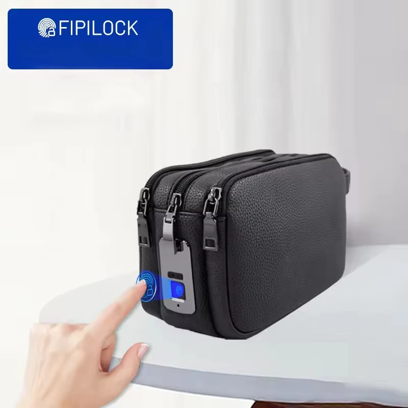 

2026 Fiplock tech enabled soft leather Litchi grain finish smart anti-theft pouch USB charging men's business briefcase