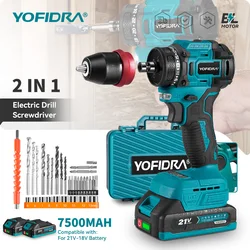 YOFIDRA 2 in1 Bürstenloser Elektroschrauber Hammer Akku-Bohrschrauber Schlag Multifunktionales Elektrowerkzeug für Makita 18 V Akku