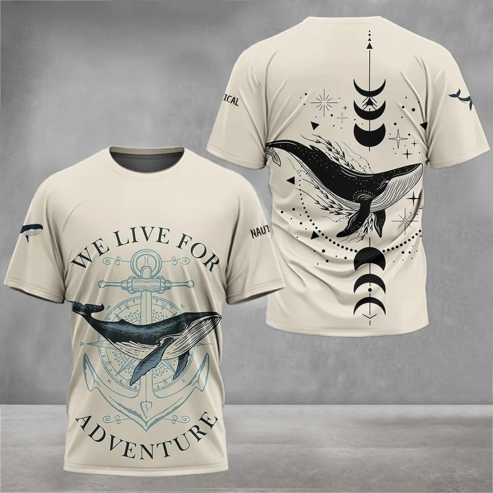 

Летняя модная уличная мужская рубашка с короткими рукавами и 3D принтом кита в стиле ретро, повседневная трендовая мужская футболка больших размеров с круглым вырезом