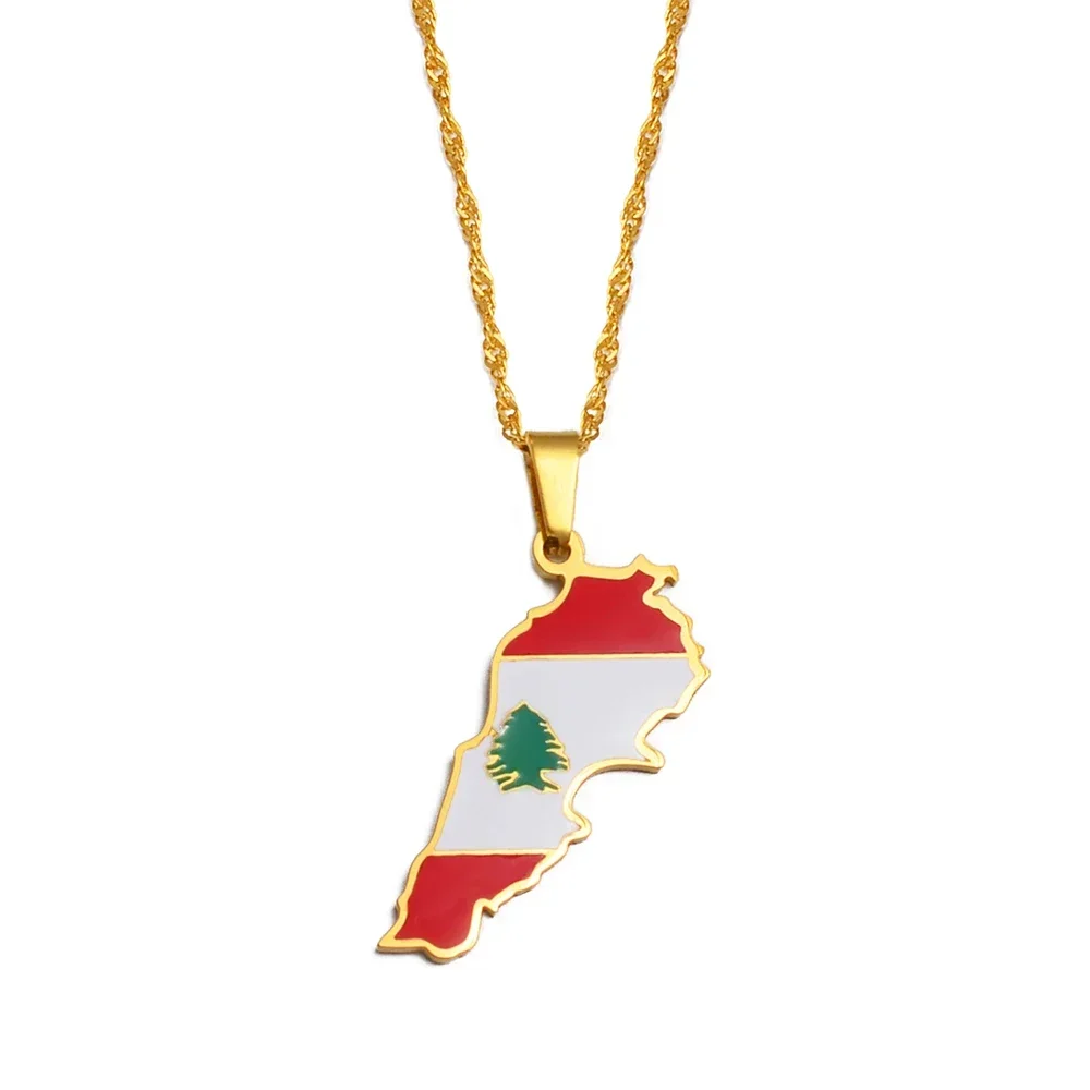 Anniyo Liban Map With Flag Pendants Necklaces Jewelry Lebanon Maps Chains #248321