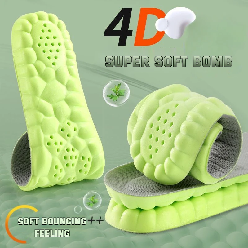 

4D Orthopedic Insert Super Soft Elastic Running Insole for Feet Wormwood Mint Massage Shoe Sole Sports Shoe Insoles Arch Support