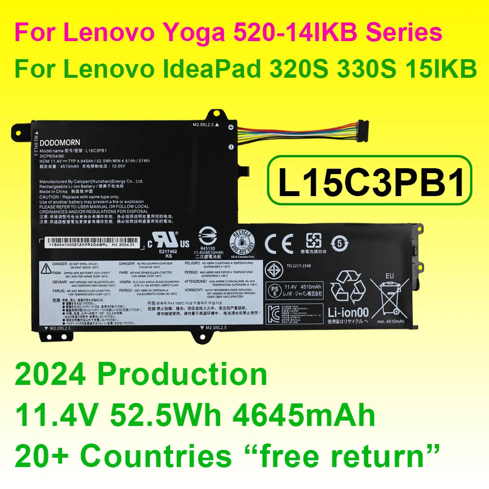 

L15C3PB1 For Lenovo IdeaPad 330S-14IKB 330S-15IKB 330S-15ARR Yoga 520 L15L3PB0 L15L3PB1 Laptop Battery 11.4V 52.5Wh 4645mAh