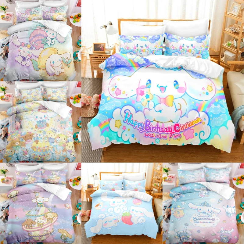 

Cartoon Sanrio Duvet Cover Set Kawaii Cinnamoroll Quilt Cover Pillowcase Set Kids Girls Comfortable Bed Sets Full Twin King Size