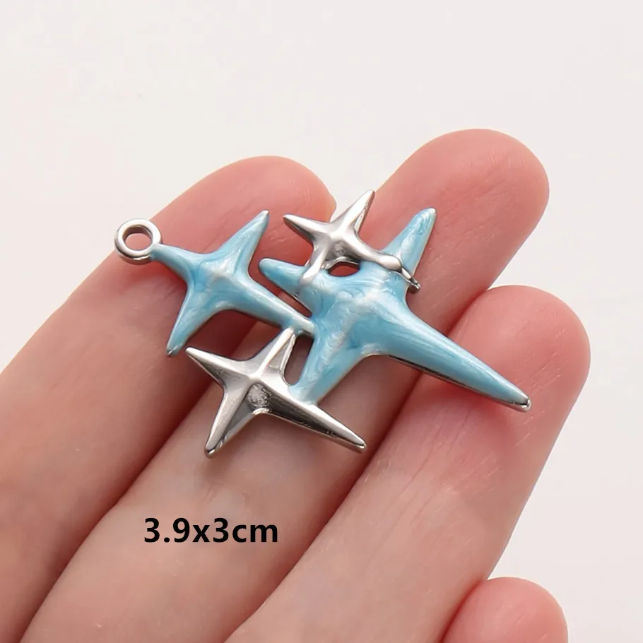 6 Stück Großhandel Blaue Emaille Sonne Mond Stern Anhänger Wicca Zubehör Edelstahl Charms für Schmuckherstellung Halskette Taschenanhänger – Detail 6