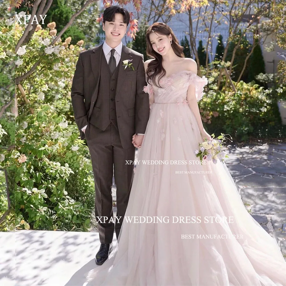 XPAY Elegant Baby Pink A Line Korea Evening Dresses Wedding Photo Shoot Fairy Tulle Prom Gown Custom Corset Sweet Party Dress