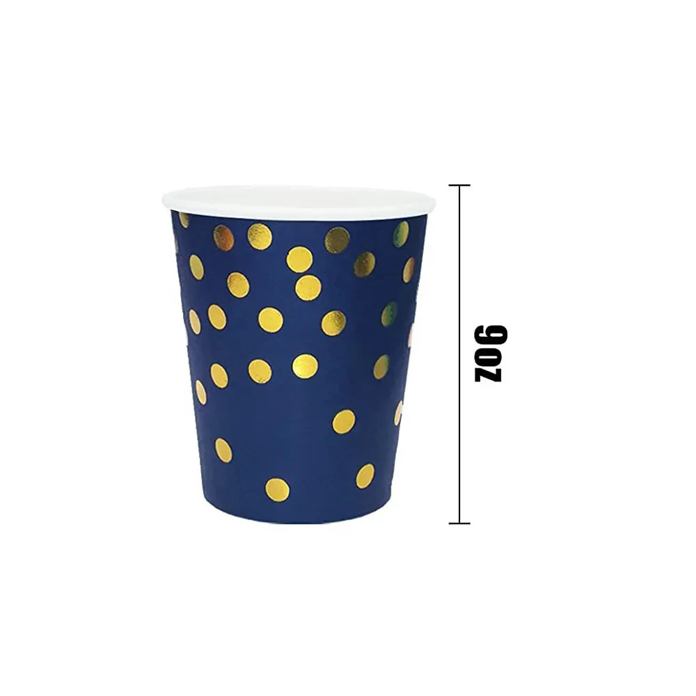 Marineblaues Gold-Partydekorationen, blaues und goldenes Einweggeschirr-Set, Pappteller, Tassen, Servietten, Tischdecke, Hochzeitstag – Detail 2