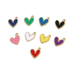 10pcs Gold Plated 10*12mm Stainless Steel Charm Enamel Heart Pendants Mixed Color Accessories For DIY Necklaces Making Findings