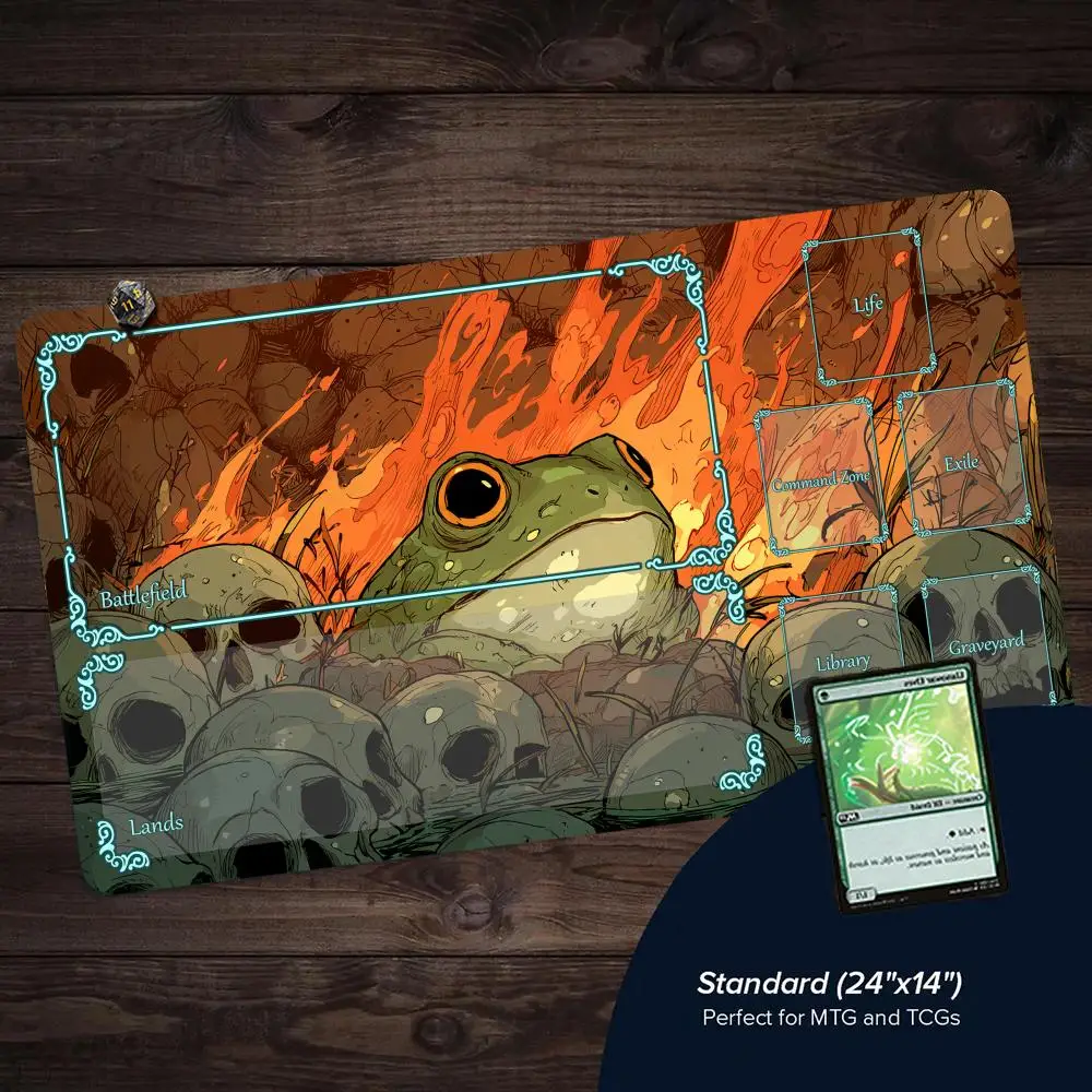 Fantasy Frog and Skull TCG Playmat Magic Card Mat Stitched Edge Non-Slip Durable Tabletop Playmat Board Game Mat for TCG