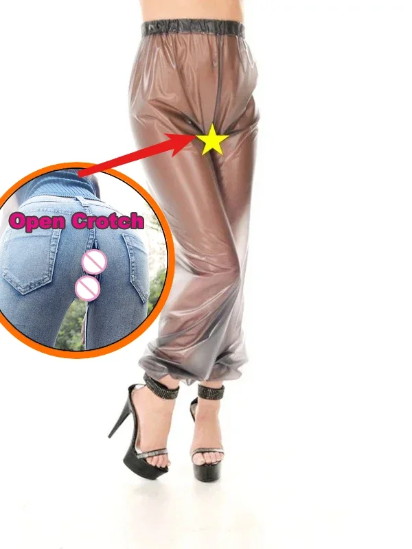 

Leather Harlan Pants Open-crotch Pants Mirror New Loose Casual Street Hip-hop Women's Clothing Ball Outdoor Convenient Cross