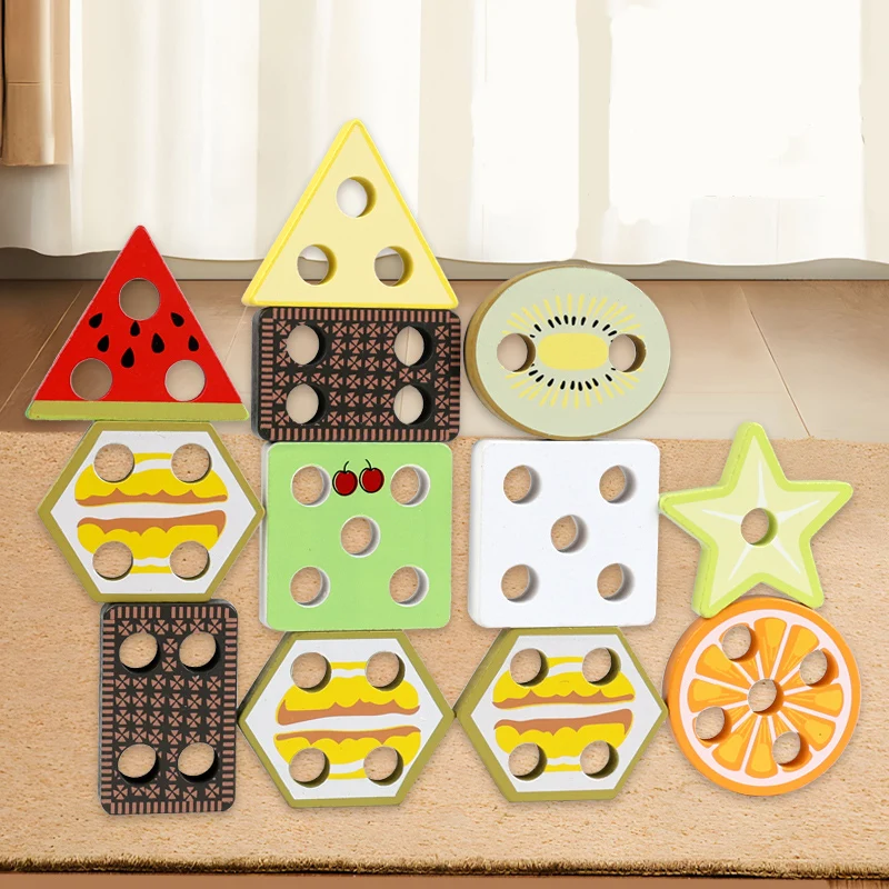 Juego de juguetes cilíndricos apilables con forma y Color, juego creativo de reconocimiento de frutas y verduras para niños, juego a juego de agarre manual, 1 ud.
