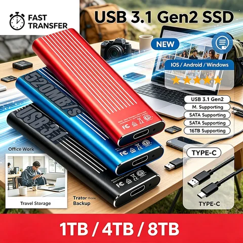 Nouveau SSD externe portable 2026 1 To, étanche et résistant à la poussière, disque dur solide USB 3.1 haute vitesse pour la sauvegarde et le transfert de données sur ordinateur portable