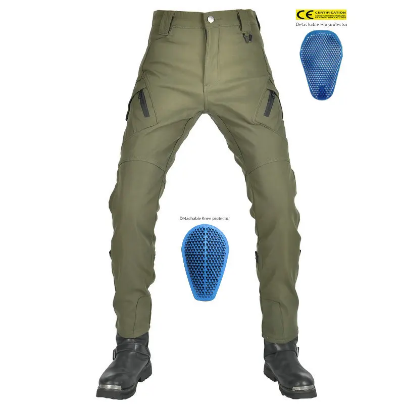 Winter Motorcycle Riding Pants Waterproof Fleece Thickened Trousers Windproof Army Green Workwear Motorcycle Pants Anti-drop