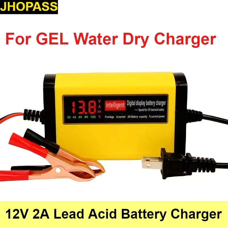12V 2A Smart AGM GEL Lead Acid GEL Water Dry Battery Charger for Motorcycle E-bike Scooter AC110V-240V EU AU US UK charge plug