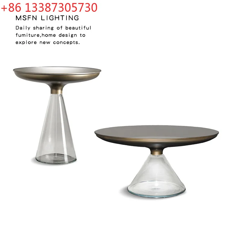

Скандинавский круглый стеклянный металлический приставной столик, современная простая идея журнального столика с воронкой