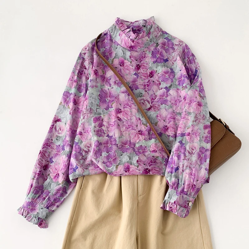 

Romantic Sweet Floral Lace Collar Long Sleeve Cotton Linen Women's Shirt Spring Summer New Style Large Size Commute Style