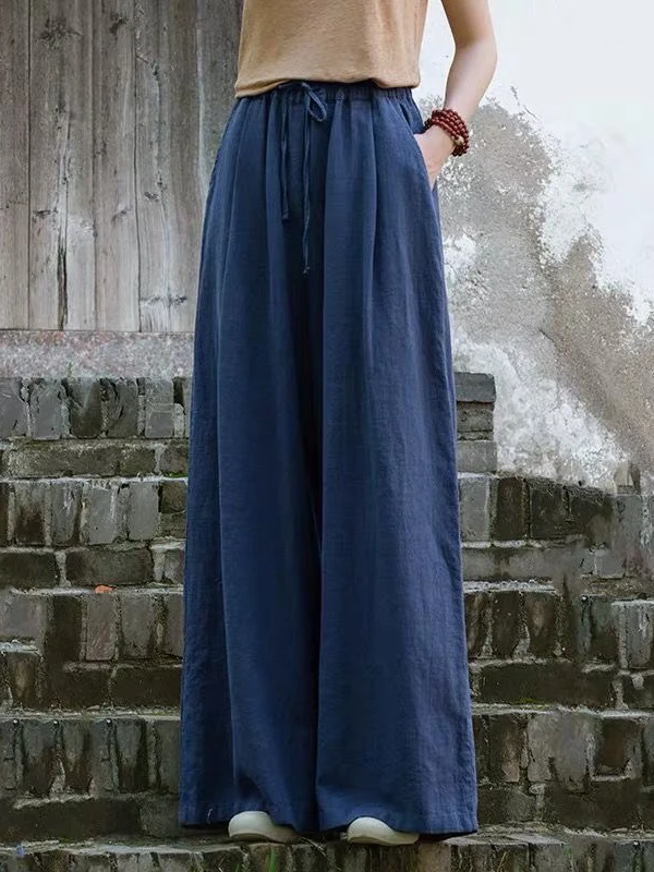 

Женские широкие брюки из хлопка и льна Ele: свободные, повседневные, в стиле ретро, художественные, с высокой талией, прямого кроя, летняя новинка