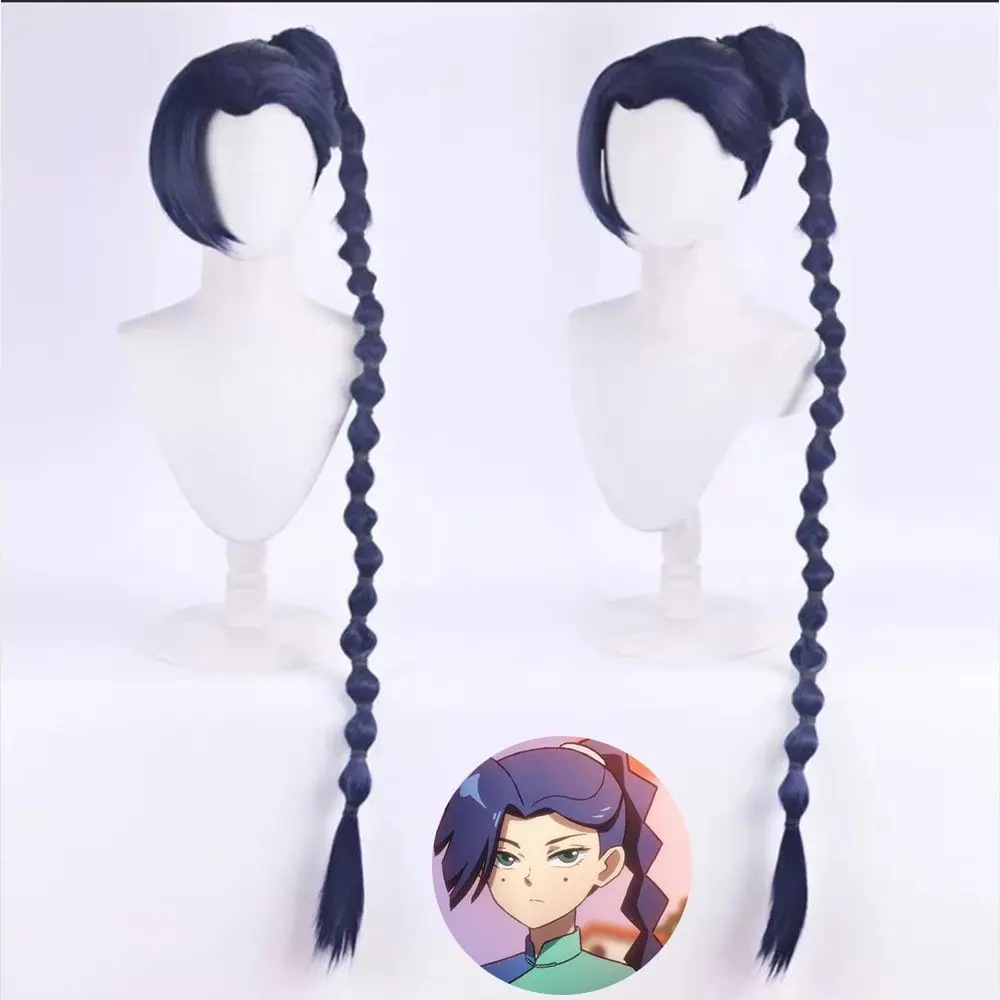 Peluca de cosplay de anime azul negro para Mei Shisan, peluca completa de personaje asesino de siete estilos tijera