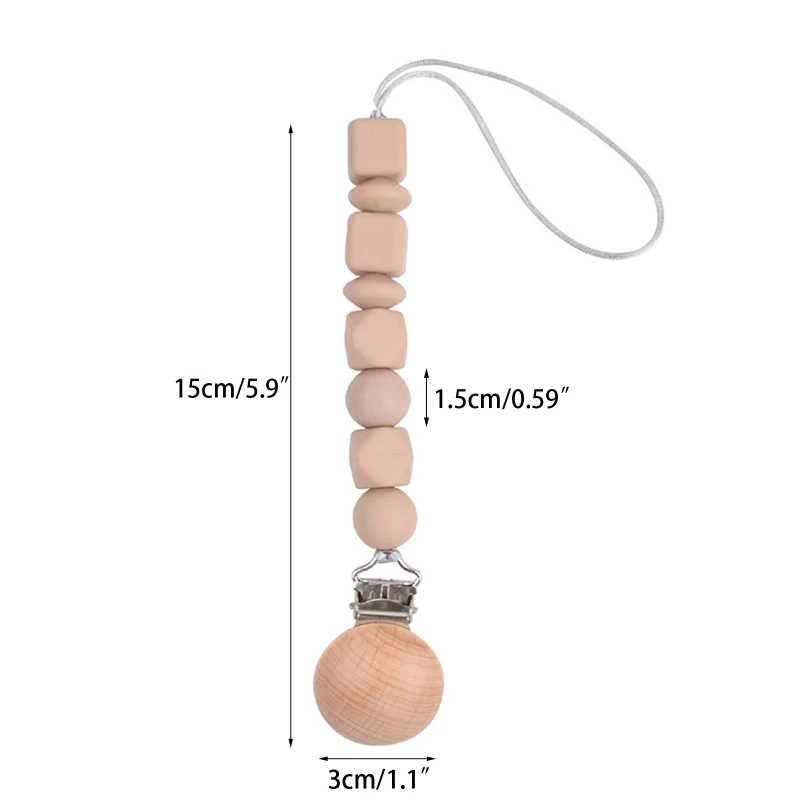 

Детская соска-цепочка, зажим для кормящих прорезывателей, держатель для пустышки, силиконовые бусины, цепочка, деревянный зажим,