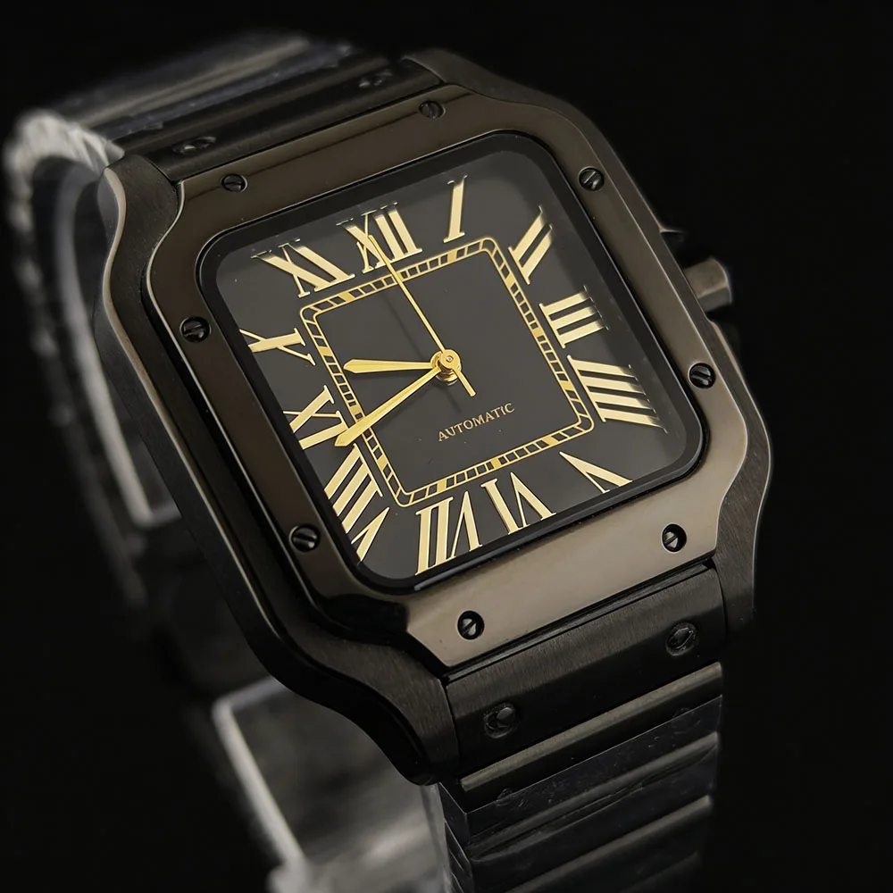 Novo relógio preto 38mm relógio automático de aço inoxidável masculino relógio de alta qualidade logotipo personalizado adequado para relógio de movimento nh35