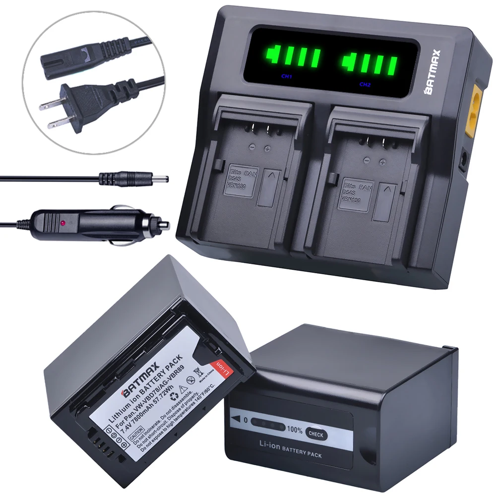 

Batmax 2pc 7800mAh VW-VBD78 VBD78 Battery+LED Rapid Dual Charger for Panasonic VBD78 VBR89 AJ-HPX260MC,HPX265MC,PX270,AG-FC100