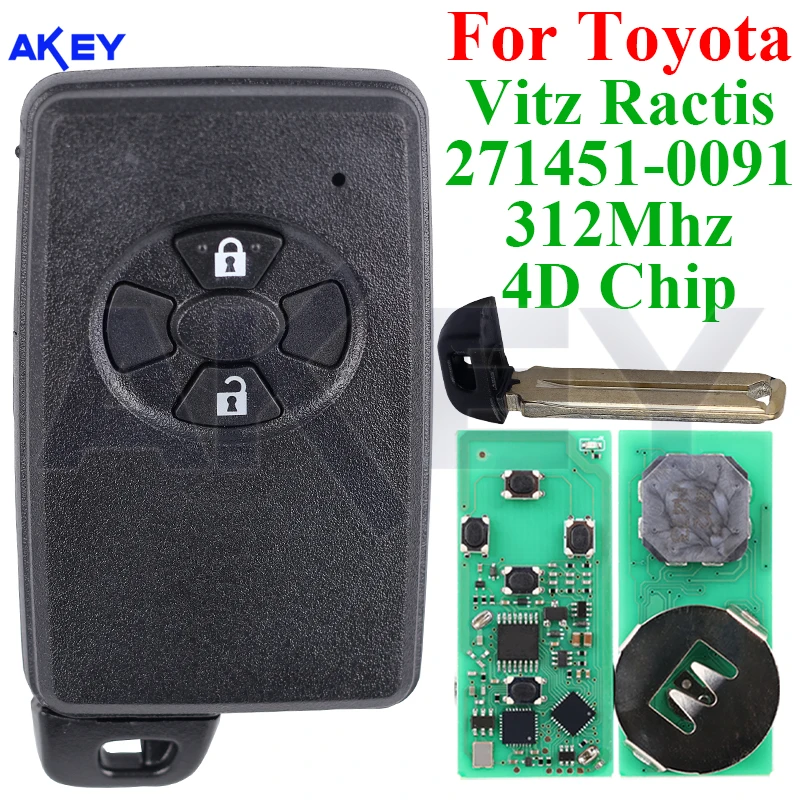 Keyless Start 2 Buttons Car Smart Remote Control Key Case for Toyota Vitz Ractis IST 2005-2013 4D Chip 312Mhz FCC 271451-0091