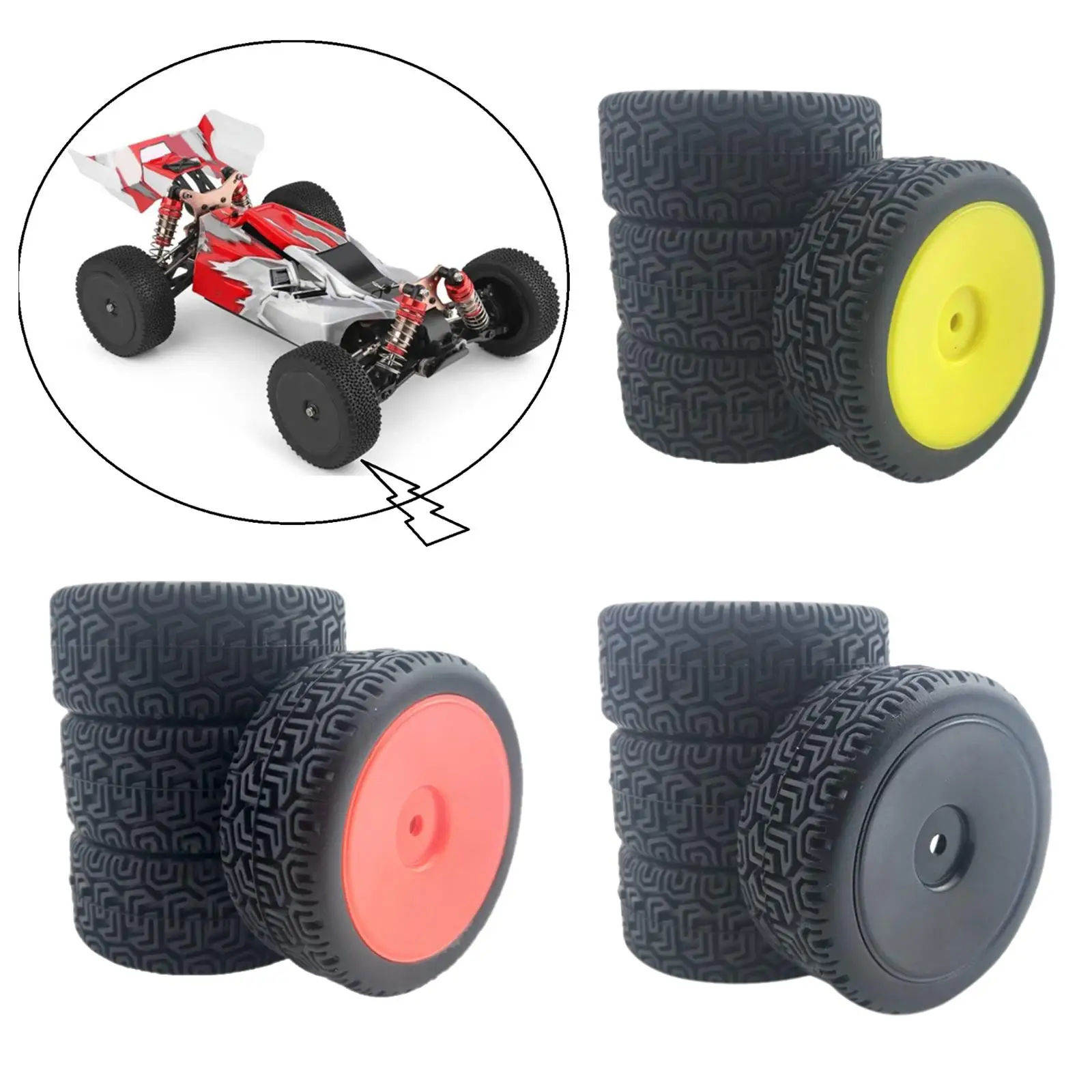 4 PCS RC 66mm Rubber Tires for WLtoys 144001 & 1:18 1:16 1:10 RC Buggy Crawler Drift On/Off Road Car Spare Parts Accs