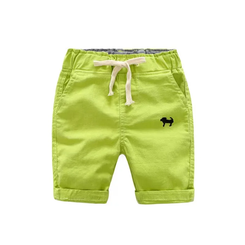 2024 Summer Boys Casual Shorts Children Cotton Elastic Waist Pants Toddler Kids Knee Length Pants Solid Color Baby Boys Clothes