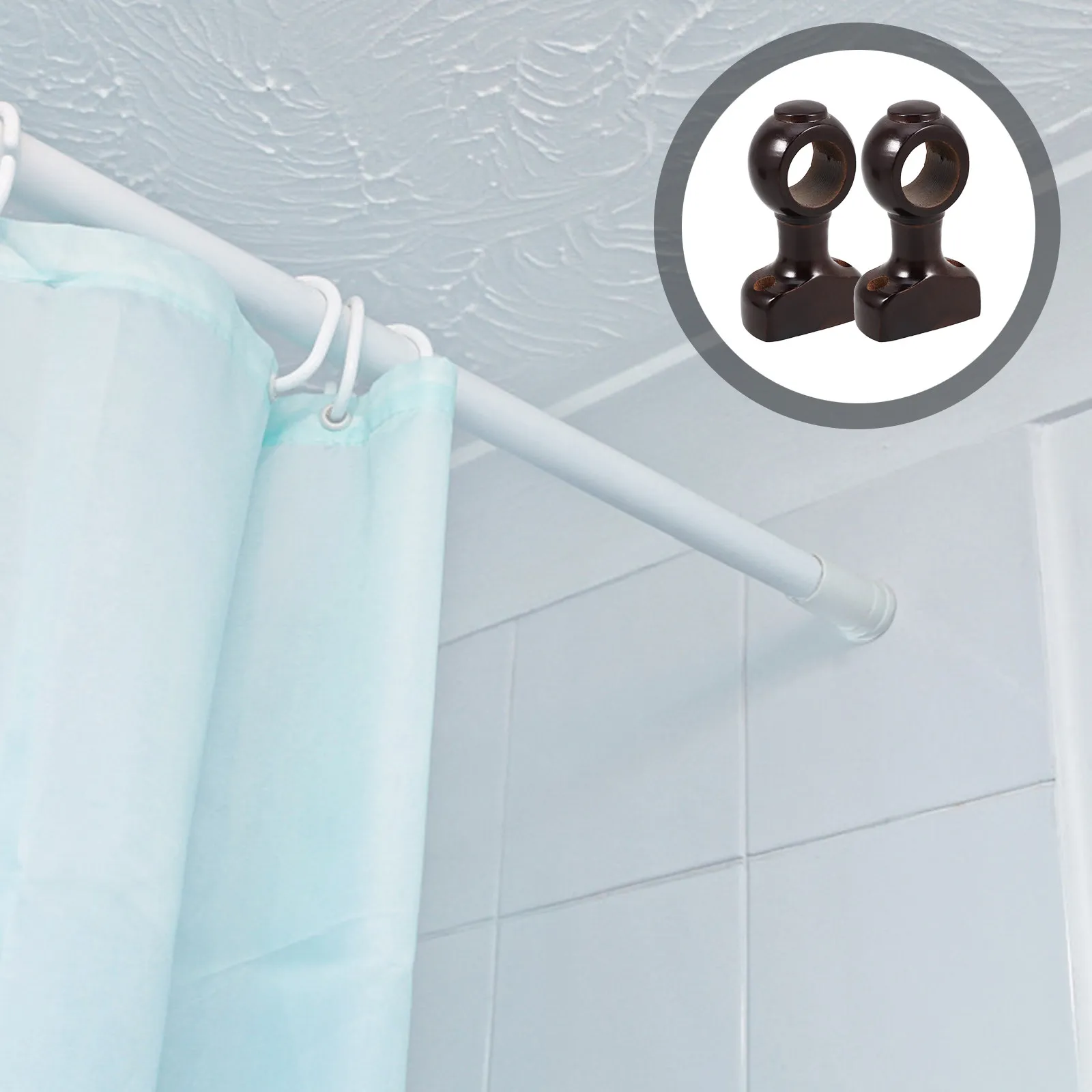 2Pcs Wooden Curtain Rod Holder Brackets Sturdy Wall Mounted Rod Support for Single Double Curtain Poles Elegant Wood Design