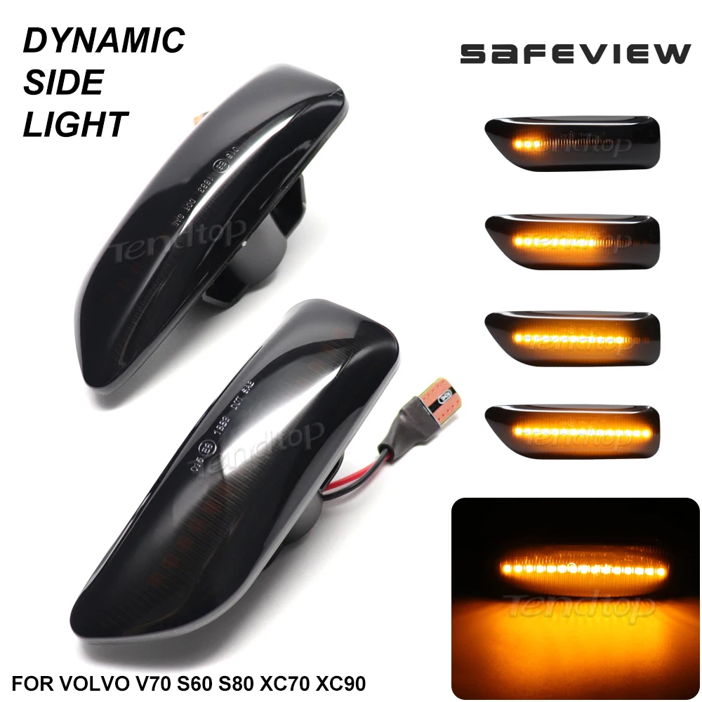 Car Front Wing Smoke Lens Dynamic LED Side Marker Turn Signal Light For Volvo XC90 S80 XC70 V70 S60 2001-2009