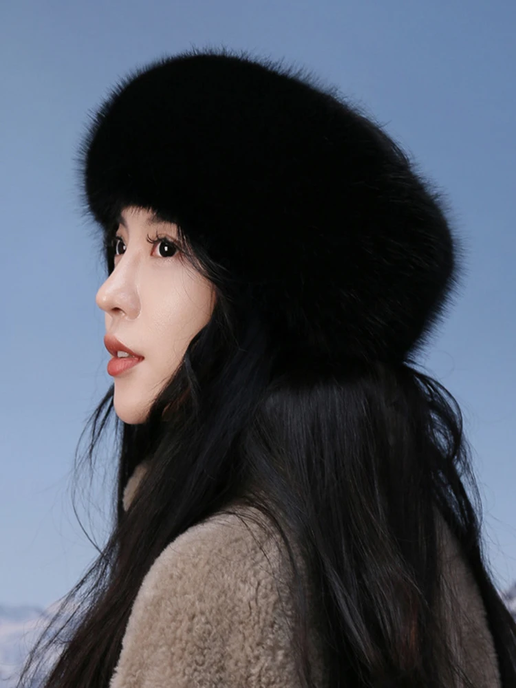 LANMREM Women's Fashion Thick Imitation Fox Fur Hat For Women Warm Solid Color Minimalism Hats 2024 Autumn Winter New 2Z2912