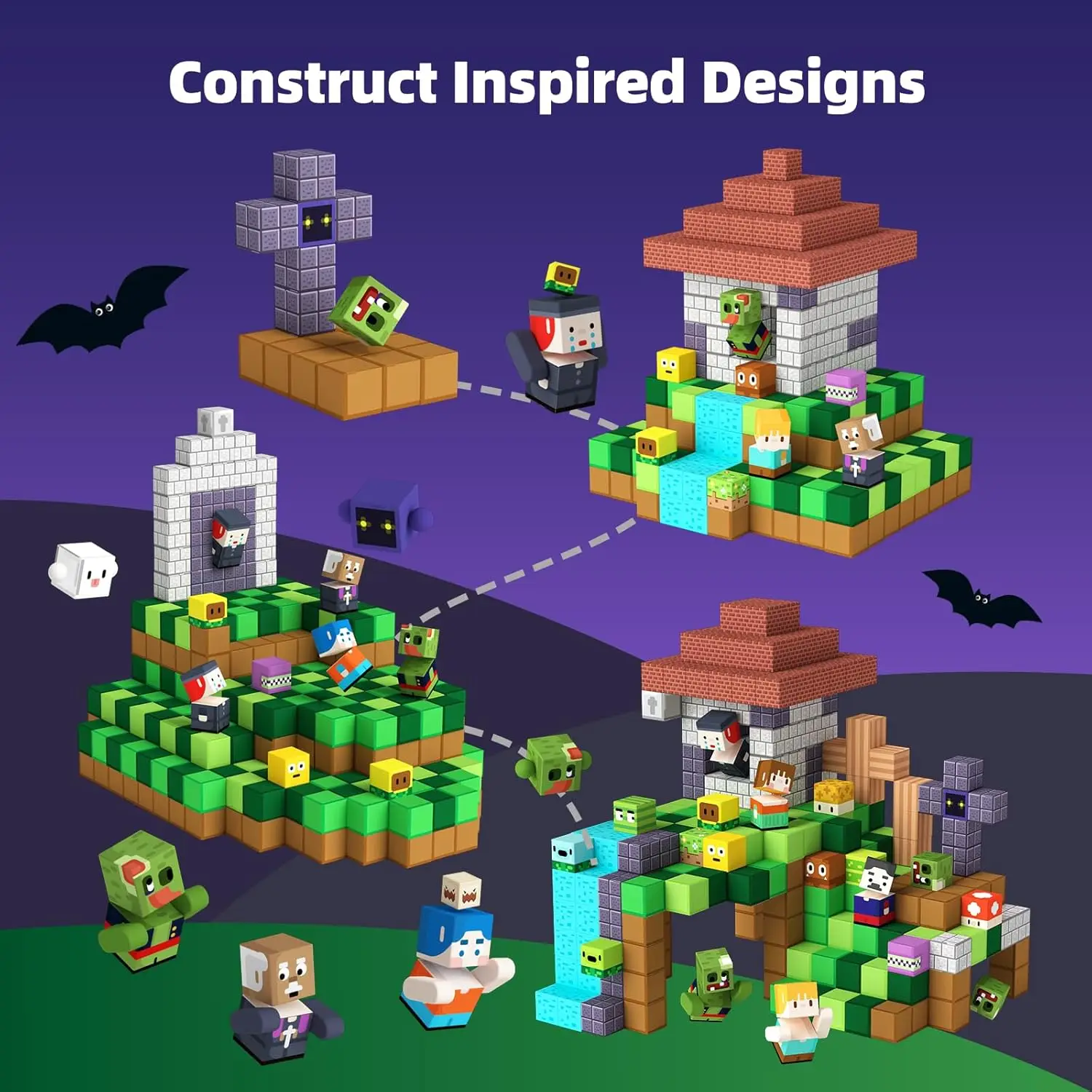 บล็อกอาคารแม่เหล็กMine Worldพืชแม่เหล็กซอมบี้อิฐCube STEM Sensoryชุดของเล่น 2025 ของขวัญที่ดีที่สุดสําหรับ 3 + เด็กผู้หญิงเด็ก